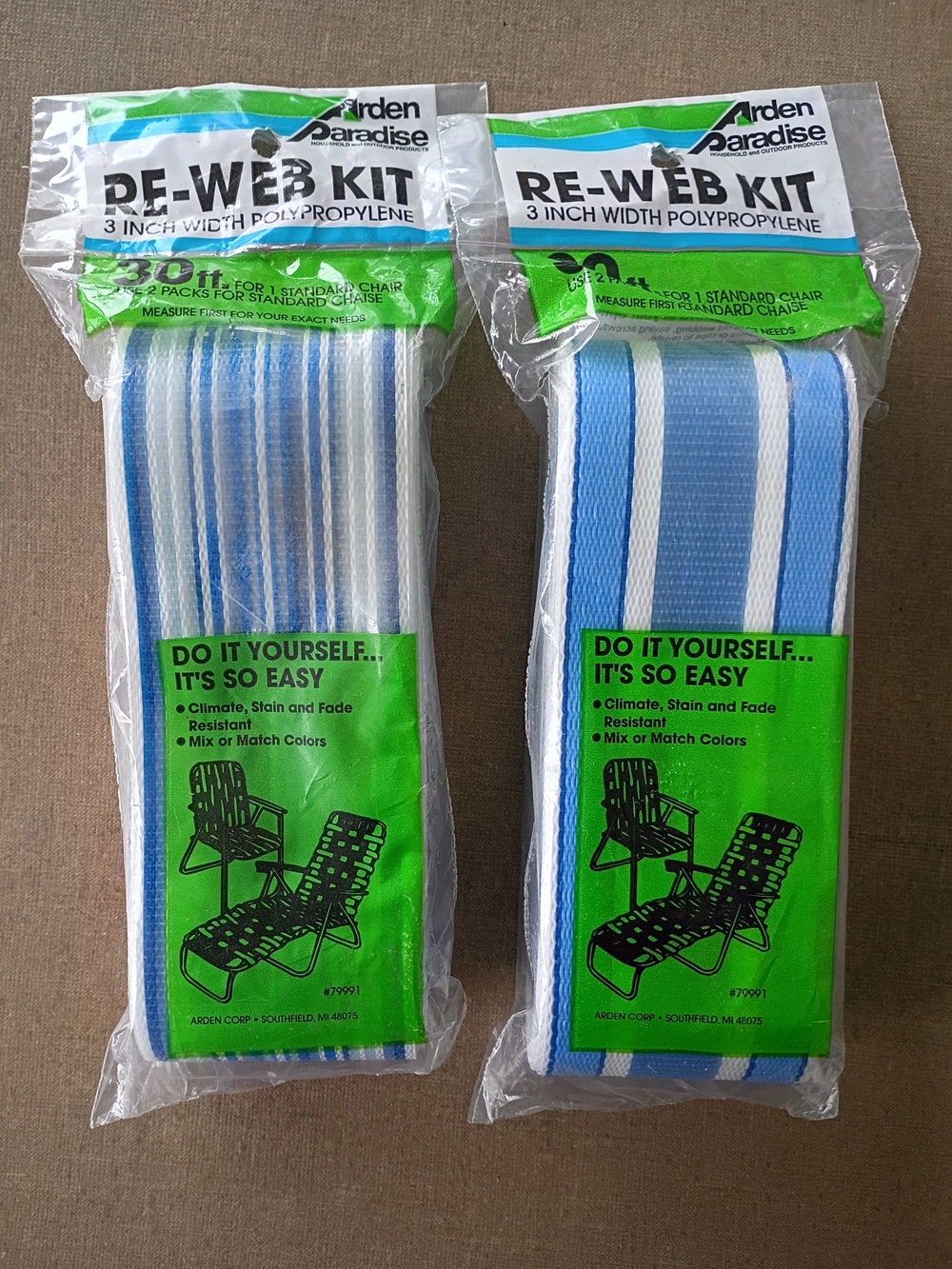 NEW! Re Web Kits Arden Paradise Chair Webbing 30 ft. x 3 in Blue And White